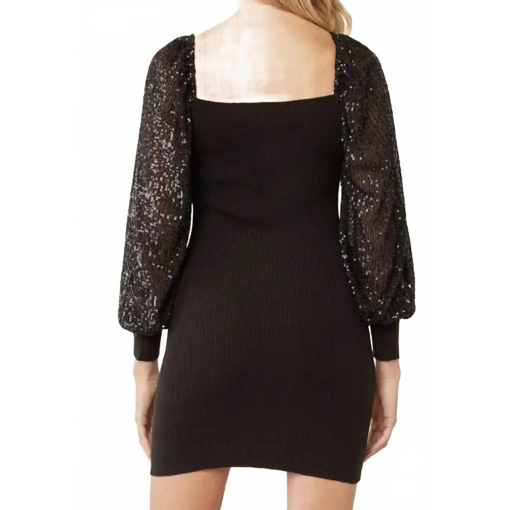 NEW ENTRO ribbed dress with sequin sleeves in black - Picture 3 of 3